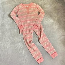 Hanna Andersson pajama set girls 130/8 pink fair isle waffle knit organic cotton