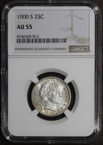 1900-S (AU55) Barber Quarter 25C NGC - Better Date