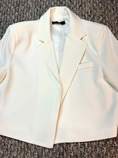 Beninos Womens Large White Cropped Blazer Open Front Long Sleeve Lined Jacket