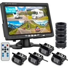 4x CCD Backup Camera  7" Quad Split Monitor For Truck Bus Rear View Reversing