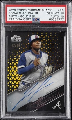 2020 TOPPS CHROME BLACK AUTOS #RA RONALD ACUNA JR. #/50 PSA 10 AUTO 10