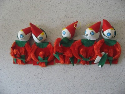 Dan-Dee Lot of 5 Chenille Pipe Cleaner & Felt Big Eyed Elves Christmas Ornaments