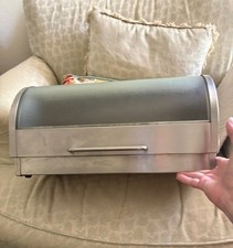 William Sonoma Stainless Steel Roll Top Bread Box with Tempered Glass