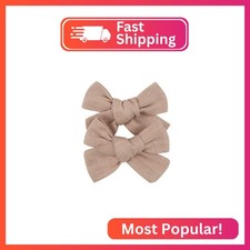 3.2'' Girls Light Brown Linen Hair Bows Clips - Alligator Clips Hair Accessories
