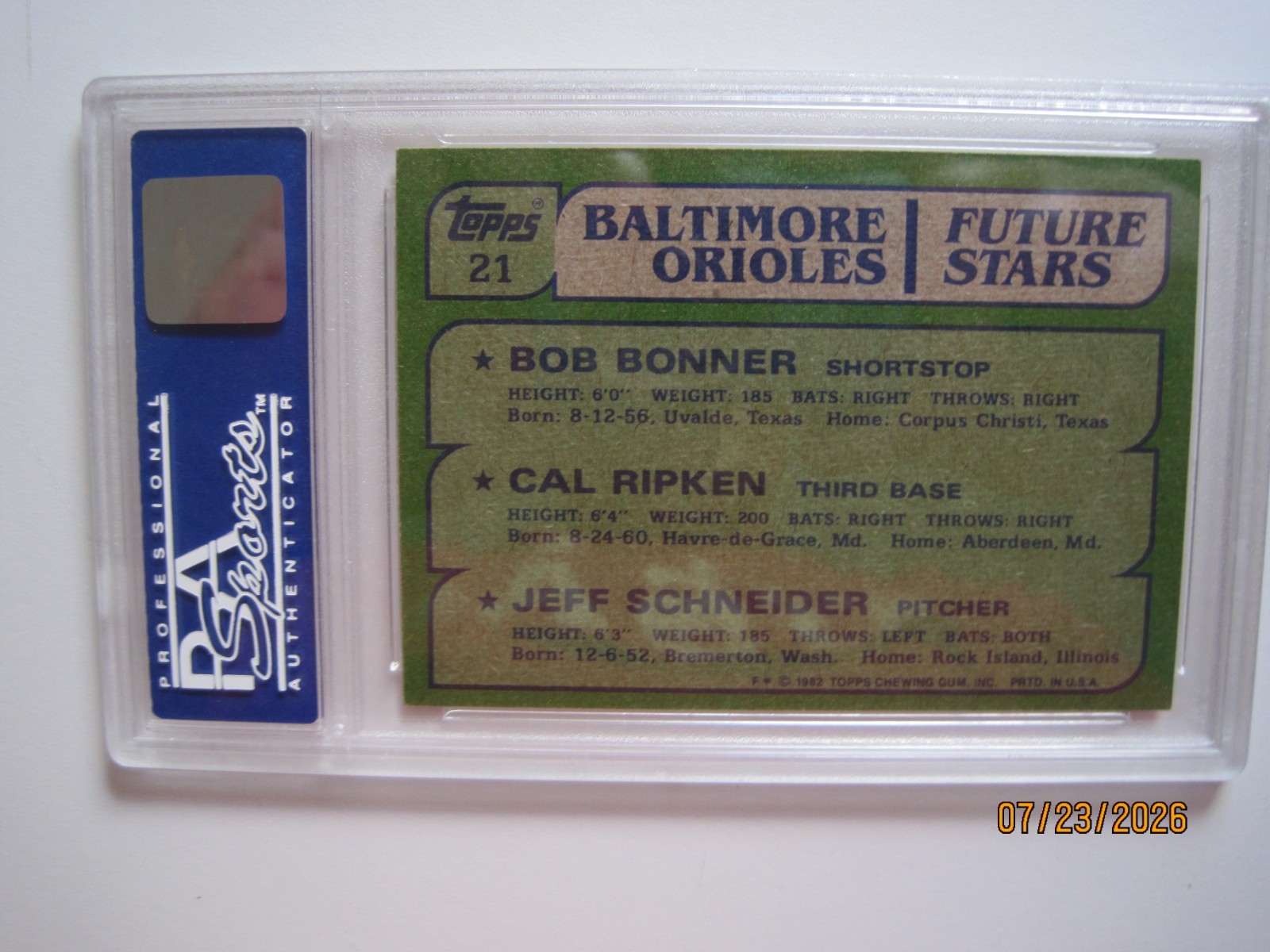 1982 Topps HOF Cal Ripken Jr. Rookie Card   PSA 8 NM-MT view 2