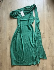 In The Style Green Satin Midi Dress Size 14 BNWT Asymmetric Neckline