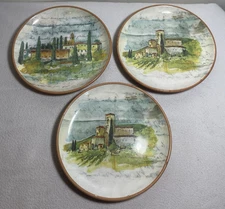 Set Of 3 Signed William Sonomo Marc Lacaze Paysage  9 IN Salad Plates-Italy