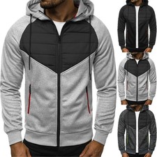 Hooded Men's Casual Sweatshirt Jacket Splicing Design with Zipper Daily Outwear