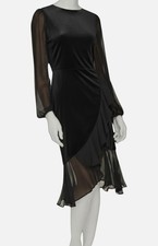 Tommy Hilfiger Women's Black Mixed-Media Ruffle High-Low Dress Size 14.
