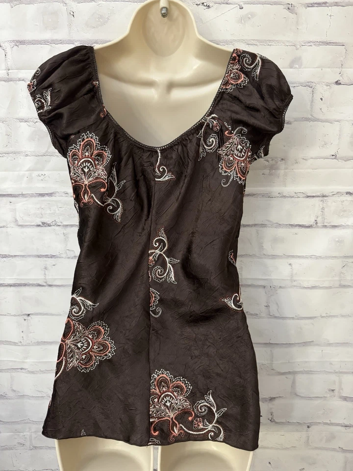 Y2K Heart Soul Babydoll Satin Bling Floral Top 90’s Small Preppy Feminine Fairy - Image 3 of 4