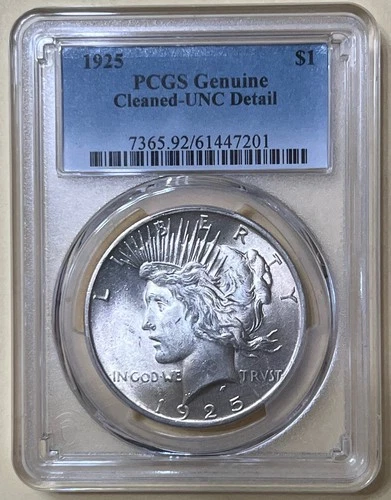1925 Peace Dollar  PCGS Uncirculated - Cleaned