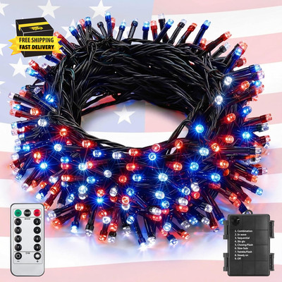 4Th of July Decorations 100 LED Red White and Blue Fairy String Lights, 33Ft Str