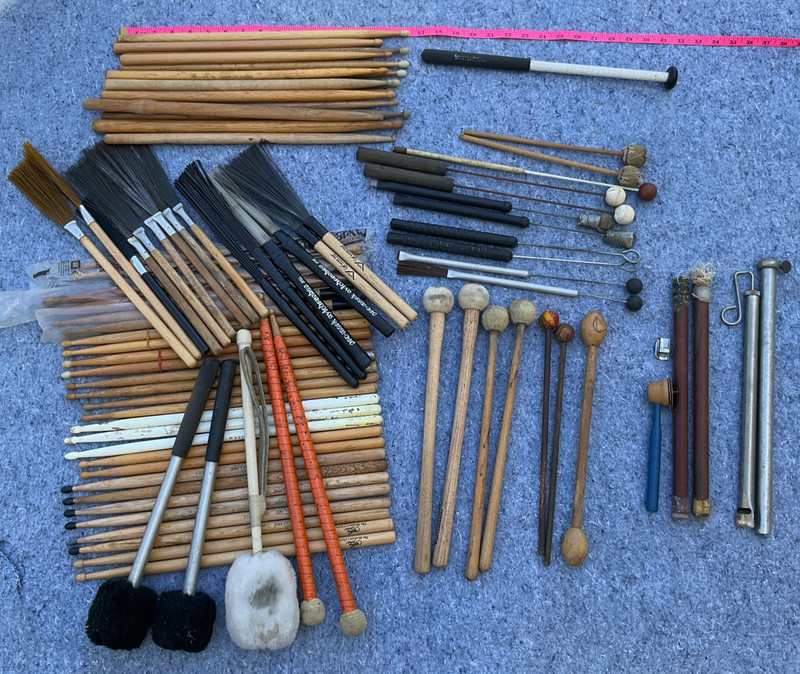Large Lot of Vtg Percussion Tools Drumsticks Mallets Wire Brushes Sticks & More