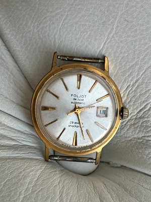 Vintage Poljot De Luxe Automatic Watch 29 Jewels Au20 Gold Plated USSR
