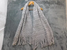 Knit Scarf Womens One Size Gray Open Weave Fringe Soft Long Winter Wrap