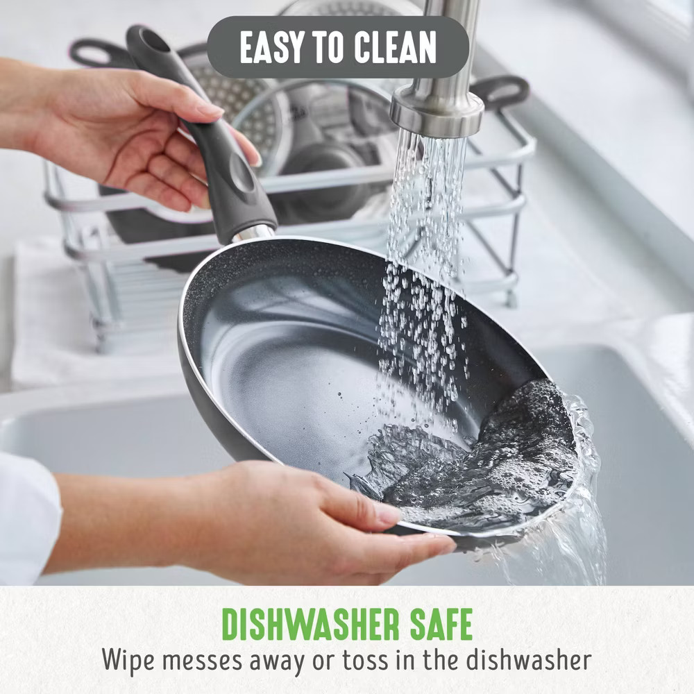 GreenLife 12PC Aluminum Set Fry Pan Stockpot  Charcoal Gray Ceramic Cookware