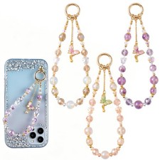 3 PCS Butterfly Crystal Beads Phone Charm Wristlet Strap for Women Girls