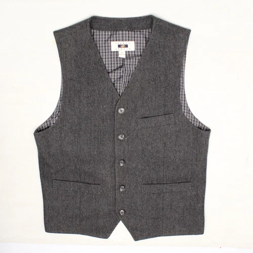 NWOT Joseph Abboud Mens Waistcoat Vest S Gray Herringbone Full Back Button Up