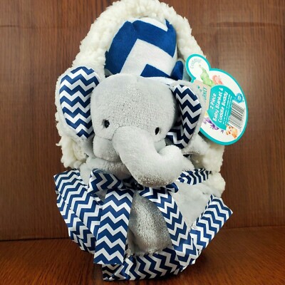 New 2pc Baby Boy Set: Elephant Lovey u0026amp; Blue Sherpa Blanket ~ Aldi  Little Journey | eBay