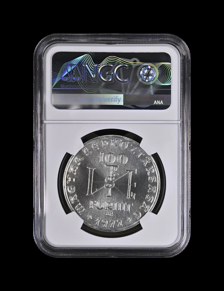 HUNGARY. 1972, 100 Forint, Silver - NGC MS69 - Top Pop 🥇 Saint Stephen, RARE - Image 4 of 4