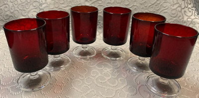 Luminarc France VTG Ruby Red Footed 4  Cordial Glasses Set of 6 Festive MCM