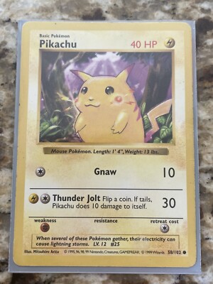 Pokémon TCG Pikachu Base Set 58/102 Regular Shadowless Common