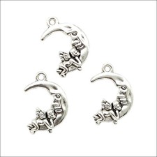 50pcs moon angel Antique Silver Charms Pendants Jewelry Making 22 15mm