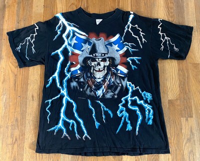 Vintage American Thunder Skull Cowboy Rebel T Shirt Size XL Travis Scott |  eBay