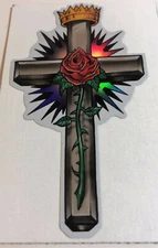 Rare ODM Brand Imports CRUCIFIX JESUS CHRIST CROSS CROWN - VENDING PRISM STICKER