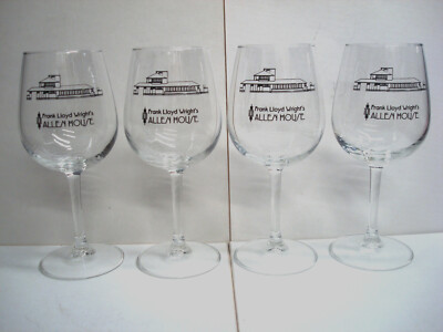 Frank Lloyd Wright Allen House Wichita KS Architect Stemmed Tulip 4 Wine Glasses
