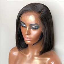 8A Light Yaki Bob Cut 13x4 Lace Front Wig Pre Plucked Brazilian Remy Human Hair