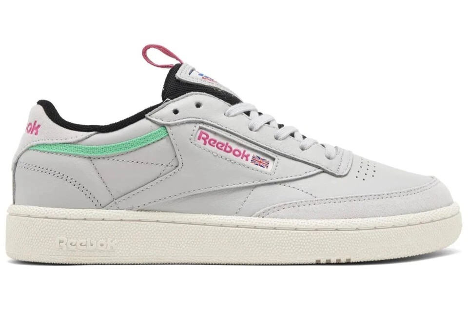 Reebok Mens Club C 85 - Shoes Skull Grey/Bright Emerald/Radical Pink/Chalk Size 13.0