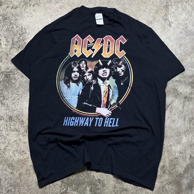 AC/DC Highway To Hell Shirt Mens Large Black Short Sleeve Music Rock 90s Band 