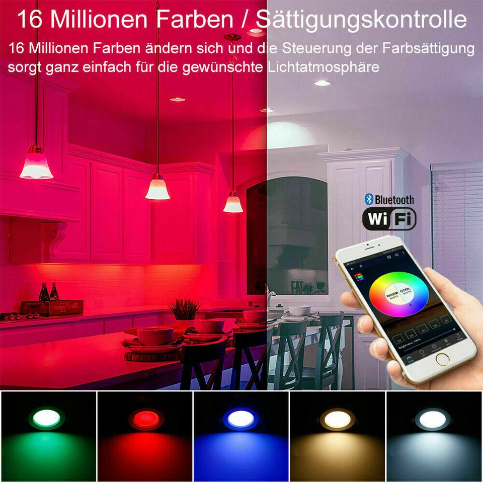 Bluetooth LED Einbaustrahler flach 5W RGB Einbauspot Deckenspot + Fernbedienung - Bild 3 von 4