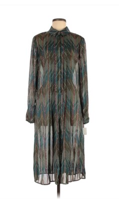 ted baker metallic shirt dress Ted Baker Saphy Long Sleeve Metallic Geo Shirt Dress Green Multi Artsy Midi  3 L