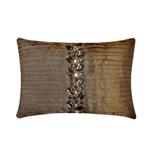 Light Brown Silk  Lumbar Pillow Cover Pintucks & Crystal - Crystal Dreams Light
