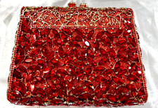 New Gold Stunning With Ruby Red Austrian Cluster Crystal Evening Clutch Bag
