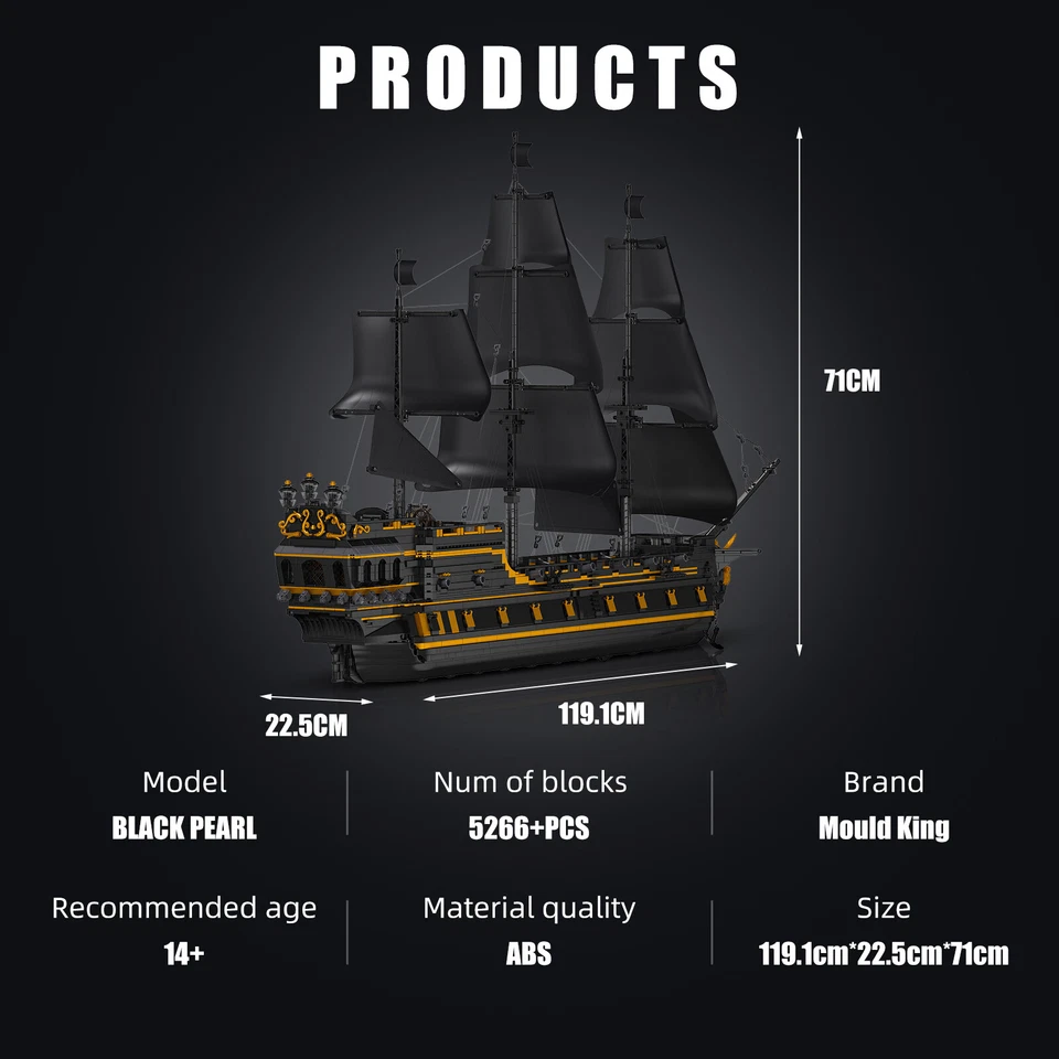 Mould King 13186 Black Pearl Pirate Ship Boat Clamp Building Block Kit Toy MOC - Image 2 of 4