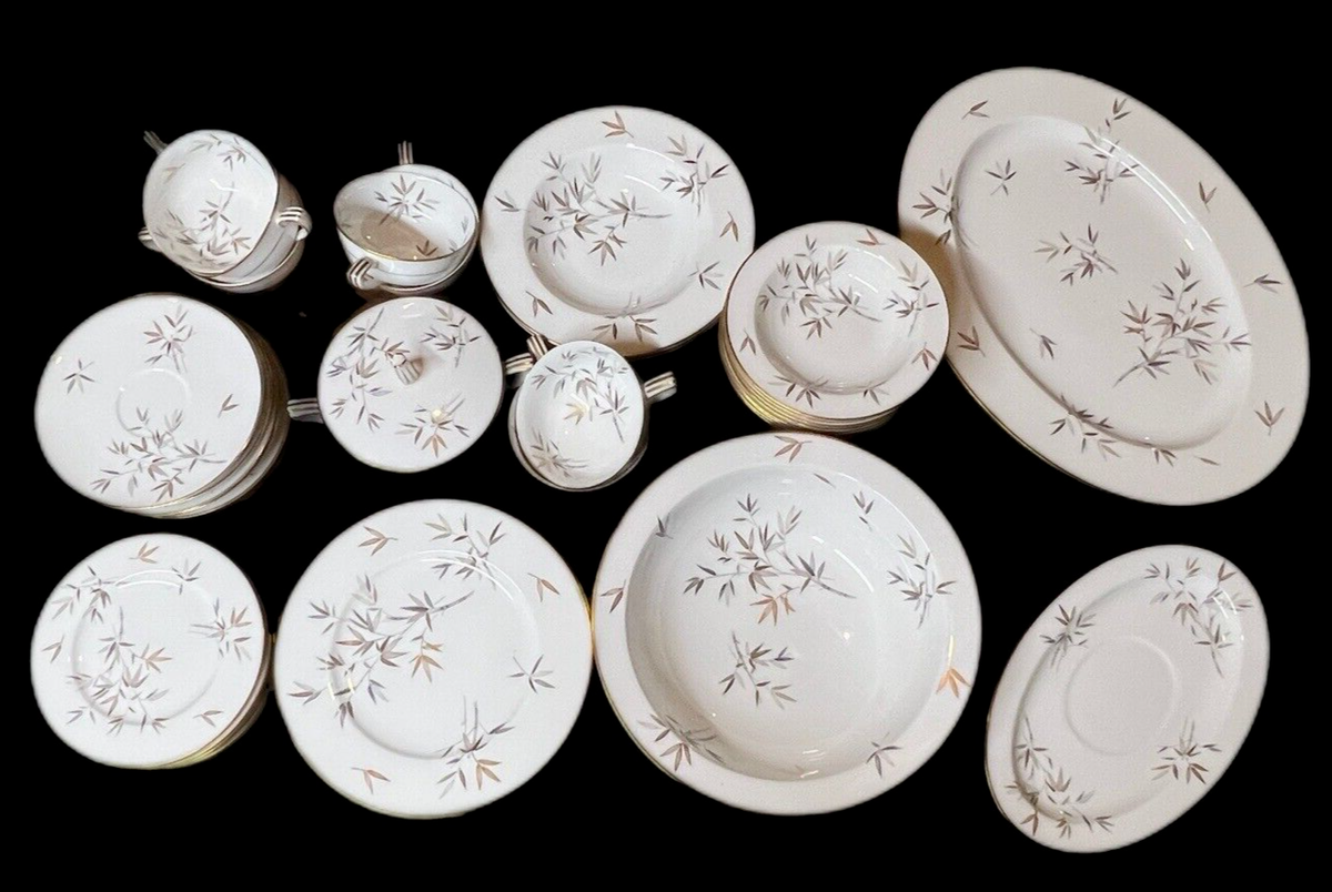 42 PC Set Noritake China Cho cho San Japan Bamboo Silver Rim Asian