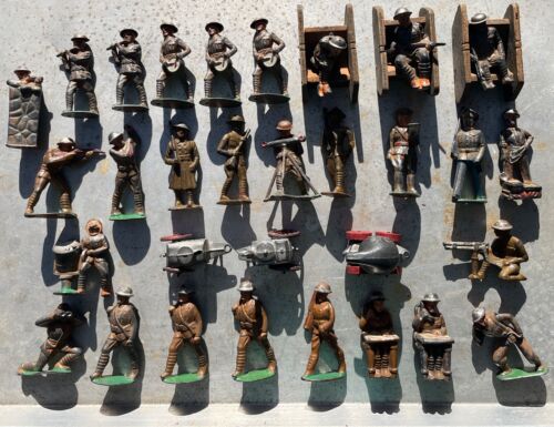 Antique WW1 Soldiers Barclay Manoil Lot 31 Toy Lead Rare Cook Stove Tank Figures - Afbeelding 1 van 14
