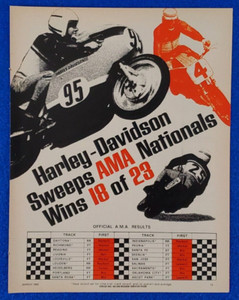 1969 HARLEY DAVIDSON SWEEPS AMA NATIONALS ORIGINAL COLOR PRINT AD FREE SHIPPING