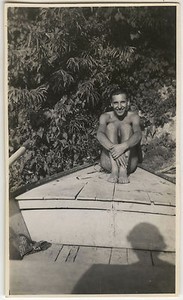 Old photo-naked man (?) - shade boat gay man naked boat-vintage
