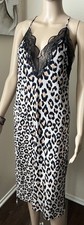 VICTORIA  S SECRET Babydoll Lace Trim Leopard Print Slip Midi Dress Sleeveless L