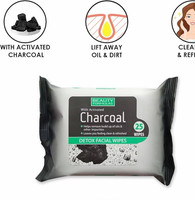 Beauty Formulas Charcoal Detox Facial Wipes, Make-Up Remover, 25 Pack