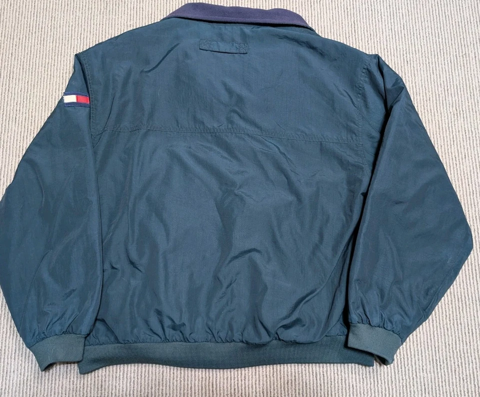 Vintage Tommy Hilfiger Windbreaker Jacket Large Green Yellow Fleece - Image 2 of 4