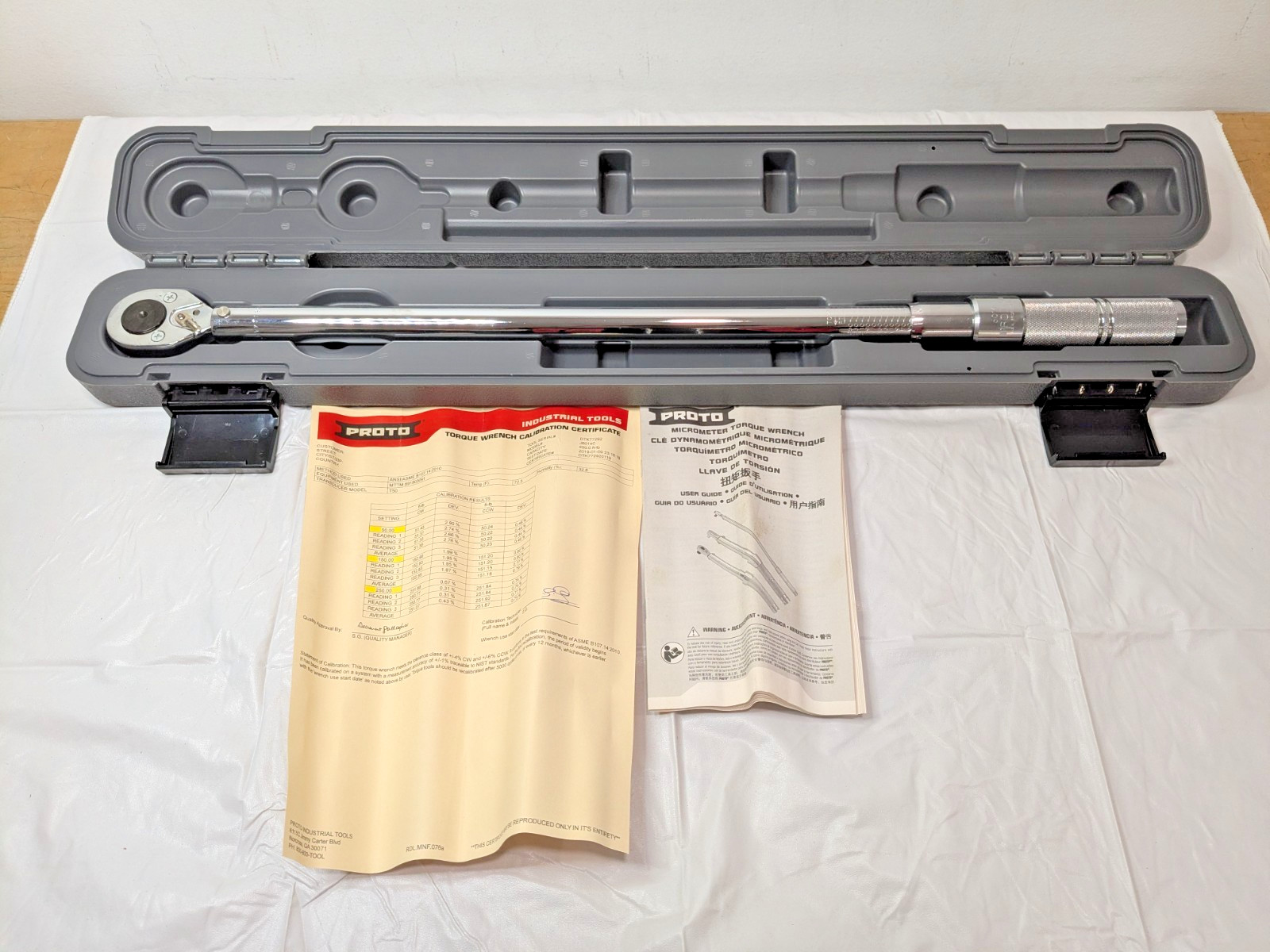 Proto 1/2" Drive Micrometer Torque Wrench 27-1/8" OAL X 50 to 250 Ft/Lb J6014C