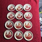 Set of 12 Vtg 1977 Coca Cola Store Promo Metal Litho Santa Coasters 2 Poses