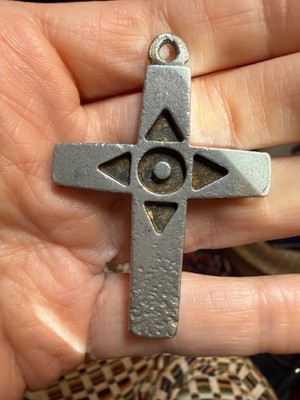 Vintage Swedish R. Tennesmed pewter cross pendant Nordic brutalist Scandinavian