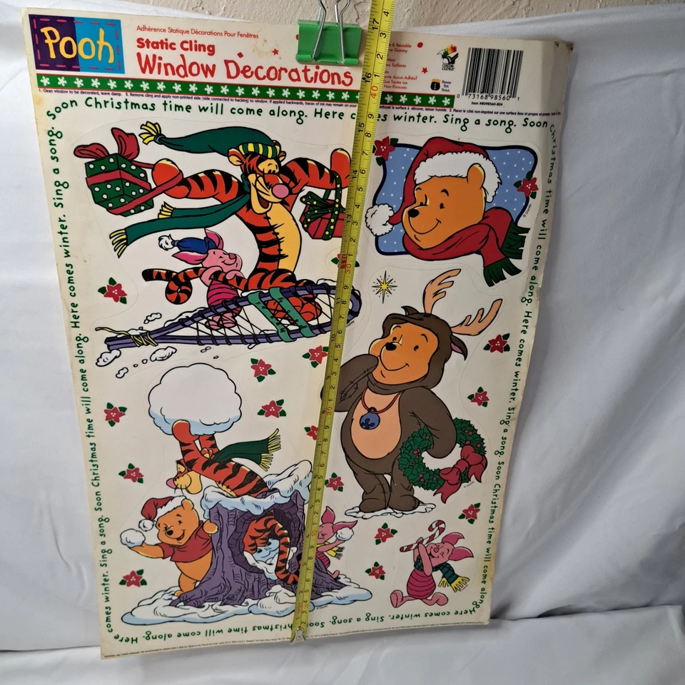 Винтажный Винни-Пух Рождественский окно цепляющийся лист 17 X 12 декор Тигр поросенок - Изображение 2 из 4