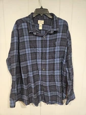 Blue Mountain Men's Blue Plaid Flannel Shirt Button Pocket Size 2XL Long Sleeve